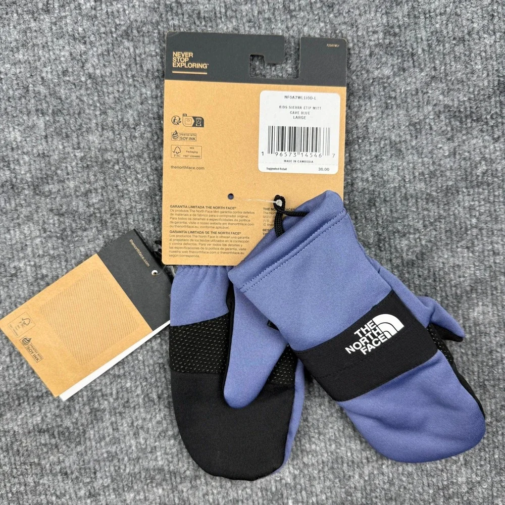 NWT The North Face Kids Sierra Etip Mitt Cave Blue Fleece Winter Mittens Large